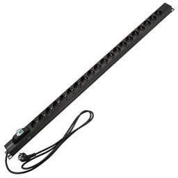 REXANT Блок распределения питания PDU вертикальный 20 розеток СЕЕ 7/4 Schuko 16А автомат защиты алюм корп шнур 2м вилка СЕЕ 7/7 Schuko черный