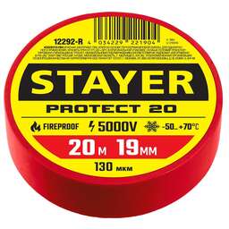 STAYER PROTECT-20, 19 мм х 20 м, 5 000 В, красная, изолента ПВХ, Professional (12292-R)