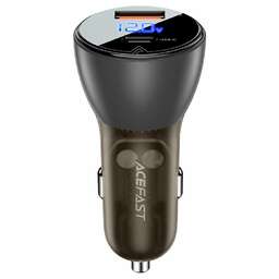 ACEFAST B6 metal car charger 63W USB-A+USB-C with digital display с цифровым дисплеем. Цвет: черный/полупрозрачный черный