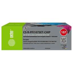 CACTUS Картридж перезаправляемый струйный CS-R-PFI107SET-CHIP черный/черный матовый/голубой/желтый/пурпурный набор 5шт.упак. для Canon imageProGRAF iPF670/680/685/770/780/785 с чипом