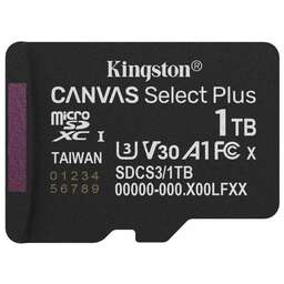 KINGSTON Карта памяти microSDXC UHS-I U3 Canvas Select Plus 1024 ГБ, 150 МБ/с, Class 10, SDCS3/1TBSP, 1 шт., без адаптера
