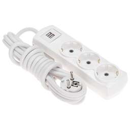 REXANT Удлинитель PREMIUM 3 гнезда, 3м, 3х1,5мм², с/з, 2 USB, белый