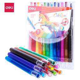 DELI Восковые мелки EC20403 Colorun с поворотным механизмом 12цв. блист.европод