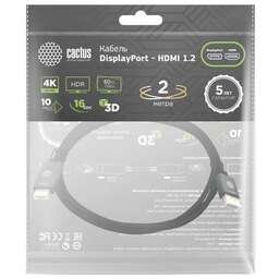 CACTUS Кабель аудио-видео CS-DP-HDMI-1.2-2, DisplayPort (m) - HDMI (m), 2м, GOLD, черный