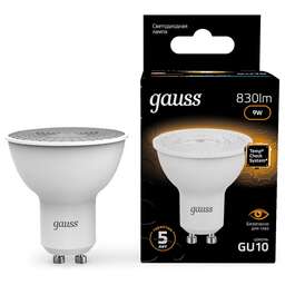 GAUSS Лампа светодиодная 101506109 9Вт цок.:GU10 рефлек. 220B св.свеч.бел.теп. MR16 (упак.:10шт)