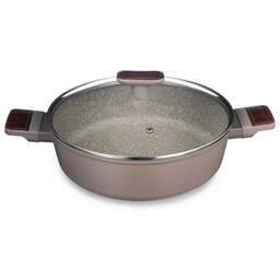 AGNESS СОТЕЙНИК СО СТЕКЛ. КРЫШКОЙ И АНТИПРИГАРНЫМ ПОКРЫТИЕМ PFLUON MARBLE, 26*7,5 СМ 902-115