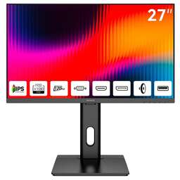AIWA Монитор 27" MF2711 Black (IPS, 1920x1080, D-Sub+HDMI+DP, USB 3.0 (1 in + 2 out), 4 ms, 178°/178°, 300 cd/m, 1000:1, 120Hz, Spk, Pivot, внутр БП)