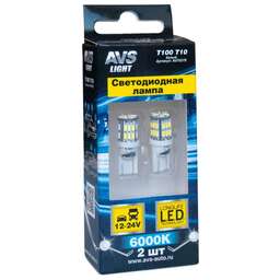 AVS T100 T10/белый/ (W2.1x9.5d) 30SMD 3014 9-30V W5W, коробка 2 шт