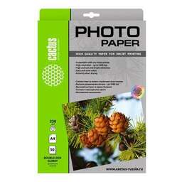 CACTUS Фотобумага CS-GA423050DS, A4, для струйной печати, 50л, 230г/м2, белый, покрытие глянцевое /глянцевое