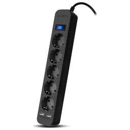 SVEN SF-05LU 1,8 м (5 евро розеток,2*USB(2,4А)) черный, цветная коробка