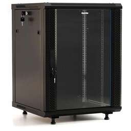 HYPERLINE Шкаф коммутационный TWB-FC-1566-GP-RAL9004 настенный, стеклянная передняя дверь, 15U, 600x787x600 мм