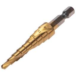 KRANZ (KR-12-6615) Сверло ступенчатое, 4-5-6-7-8-9-10-11-12мм, Р6М5, ТИТАН, шестигр. хвостовик