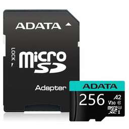 A-DATA Карта памяти microSDXC UHS-I U3 Premier Pro 256 ГБ, 100 МБ/с, Class 10, AUSDX256GUI3V30SA2-RA1, 1 шт., переходник SD