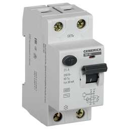 IEK Выключатель дифф.тока УЗО MDV15-2-025-030 ВД1-63 Generica 25A 4.5kA 30мА AC 2П 230В 2мод серый (упак.:1шт)