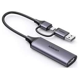 UGREEN Переходник аудио-видео CM716, HDMI (f) - USB Type-A (m), USB Type-C (m), 0.1м, черный [25854]