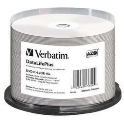 VERBATIM Диск DVD-R 4.7Gb 16x Cake Box (50шт) Printable (43744)