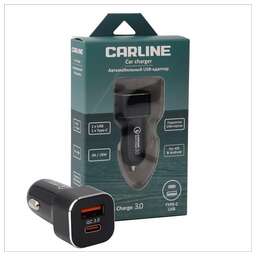 CarLine Адаптер CARLINE® д/авто 2хUSB (USB QC 3.0 + PD Type C) в прикуриватель 12/24В/черный/уп. коробка CH-2U-TC