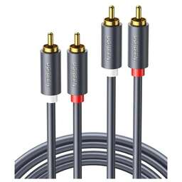 UGREEN Кабель AV104, 2xRCA (m) (прямой) - 2xRCA (m) (прямой), GOLD , ферритовый фильтр , 1.5м, черный [10517]