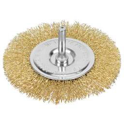 MATRIX Щетка для дрели 100 мм, плоская со шпилькой, латунированная витая проволока//