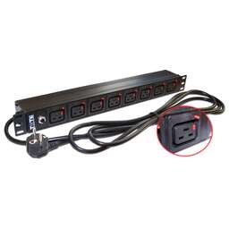 LANMASTER Блок распределения питания TWT-PDU-16A8C9L-3.0 верт.размещ. 8xC19 базовые 16A Schuko 3м