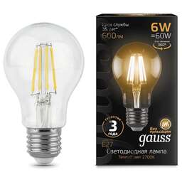 GAUSS Упаковка ламп филаментная E27, шар, 6Вт, 10 шт. [102802106]