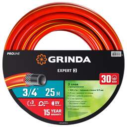 GRINDA EXPERT 3, 3/4″, 25 м, 30 атм, трёхслойный, армированный, поливочный шланг, PROLine (8-429005-3/4-25)