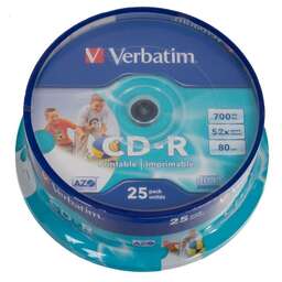 VERBATIM Оптический диск CD-R 700МБ 52x, 25шт., cake box, printable [43439]
