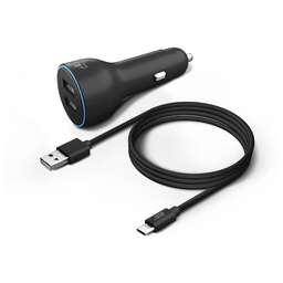 BORASCO Автомобильное зарядное устройство 2xUSB-A, USB-C, 2.4A, черный [50179]