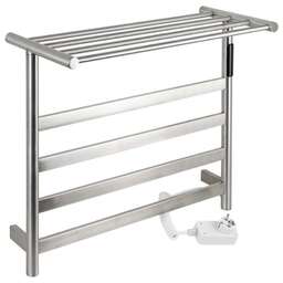 KRAFTTE - Полотенцесушитель электрический, 510 х 575 х 220 мм, лесенка на 4 перекладины с полкой, 75 Вт, из нержавеющей стали, сенсорное управление с таймером до 24 часов, цвет САТИН. 44023