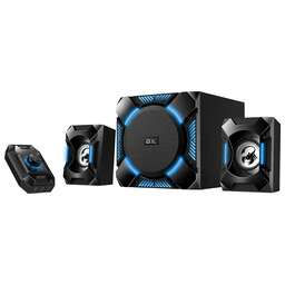 GENIUS Колонки игровые для ПК SW-G2.1 2000 II /45 Вт (сабвуфер: 29 Вт + сателлиты: 8 Вт x2)/25-20000 Гц/синяя подсветка с пульсацией/регулировка громкости и басов/кабель 1.5 м/черный (31730020400)