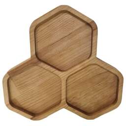 РОССИЯ 370677m Менажница "Соты 3 ячейки увеличенные" 21,6х21,1х1,8 см, массив берёзы, покрыта маслом