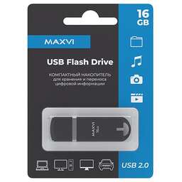 MAXVI P3 32GB black, монолит с колпачком, ABS пластик, USB 2.0