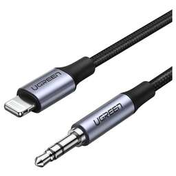 UGREEN Кабель-переходник аудио US315, lightning - Jack 3.5 (f), 1м, GOLD, черный [70509]