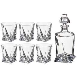 CRYSTAL BOHEMIA НАБОР ДЛЯ ВИСКИ "КВАДРО" 7ПР.: ШТОФ+6 СТАКАНОВ 850/340 МЛ. ВЫСОТА=27/10 СМ. (КОР=3НАБОР.) 669-138