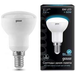 GAUSS Лампа светодиодная R50 6Вт цок.:E14 рефлек. 220B св.свеч.бел.теп. (упак.:10шт) (106001106)