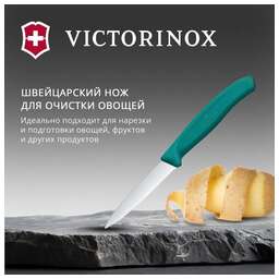 VICTORINOX Нож кухонный Swiss Classic (6.7634.C1) для чистки овощей и фруктов лезв.80мм серрейт. заточка зеленый
