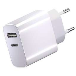 BORASCO Сетевое зарядное устройство USB-A, USB-C, 20Вт, 3A, белый [38254]