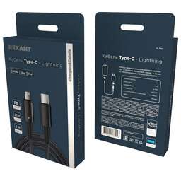 REXANT (18-7069) Type-C - Lightning 3А, 1м, в черной нейлоновой оплетке, со световой индикацией