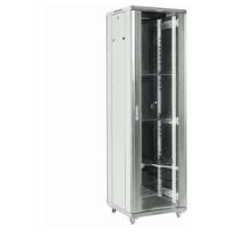 REXANT Шкаф коммутационный (04-2766-211) напольный 27U 600x600мм пер.дв.стекл металл 2 бок.пан. направл.под винты 800кг серый 56кг 230град. 1387мм IP20 сталь