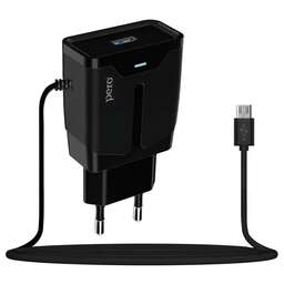 PERO Сетевое зарядное устройство TC04, USB-A, microUSB, 10.5Вт, 2.1A, черный [тс04b2amu]
