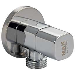 MAK 1392 Кран металлокерамика угловой 1/2"х1/2", квадратная заоваленная ручка, с декоративной чашкой, в блистере, цвет ХРОМ