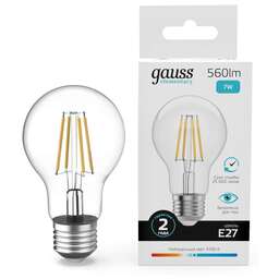 GAUSS Лампа филам. Filament 7Вт цок.:E27 груша 220B св.свеч.бел.нейт. (упак.:10шт) (22227)