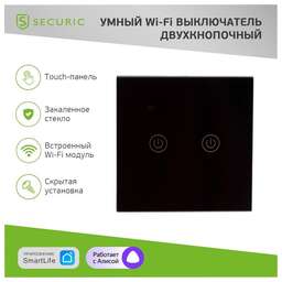 SECURIC Умный Wi-Fi выключатель двухкнопочный черный