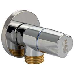 MAK 1391 Кран металлокерамика угловой 1/2"х1/2", круглая ручка, с декоративной чашкой, латунный, в блистере, цвет ХРОМ