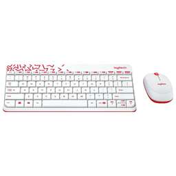 LOGITECH Комплект (клавиатура+мышь) MK240, USB, беспроводной, заводское нанесение кириллицы, белый и красный [920-008212]