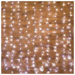 NEON-NIGHT (235-015) ДОЖДЬ (занавес) 1,5х1,5 м, прозрачный ПВХ, 144 LED, белый, IP20, с контроллером, не соединяется