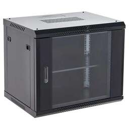 REXANT Шкаф коммутационный (04-0964-112) настенный 9U 600x450мм пер.дв.стекл металл 2 бок.пан. направл.под винты 60кг черный 13.75кг 230град. 501мм IP20 сталь