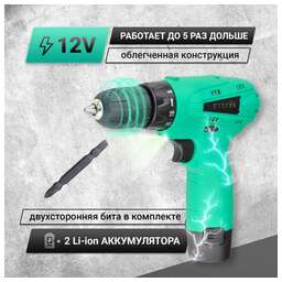 ZITREK Green 12-Li (12В, Li-ion аккумулятор 2шт, ЗУ, бита, кейс) 063-4072