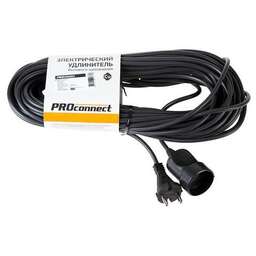 PROCONNECT Удлинитель силовой PROc-Uc, розеток 1шт, 2x0.75 кв.мм, 6A, 20м, ПВС, без катушки, черный [11-7115]