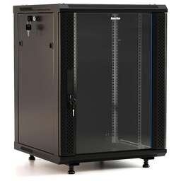HYPERLINE Шкаф коммутационный (TWB-FC-1866-GP-RAL9004) настенный 18U 600x600мм пер.дв.стекл 60кг черный 920мм IP20 сталь